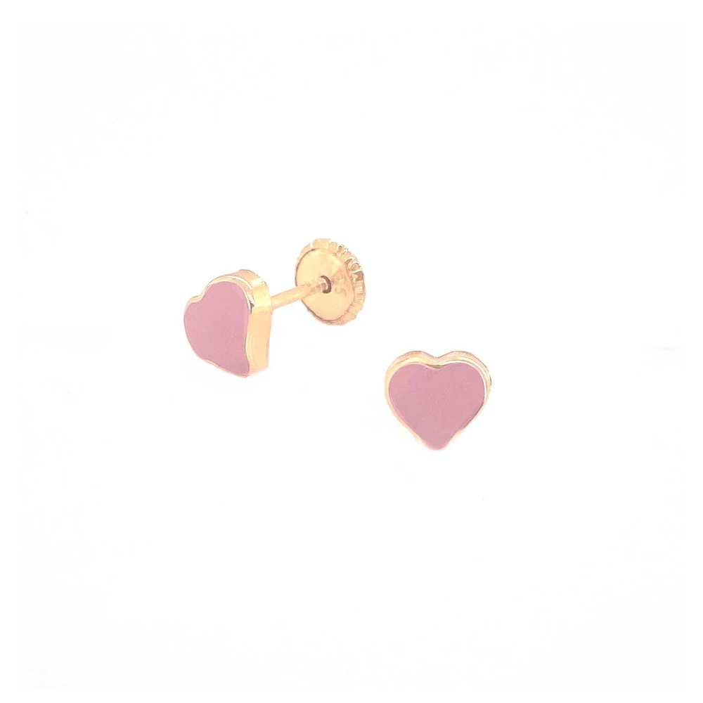 Mini Pink Heart Enamel Stud Earrings