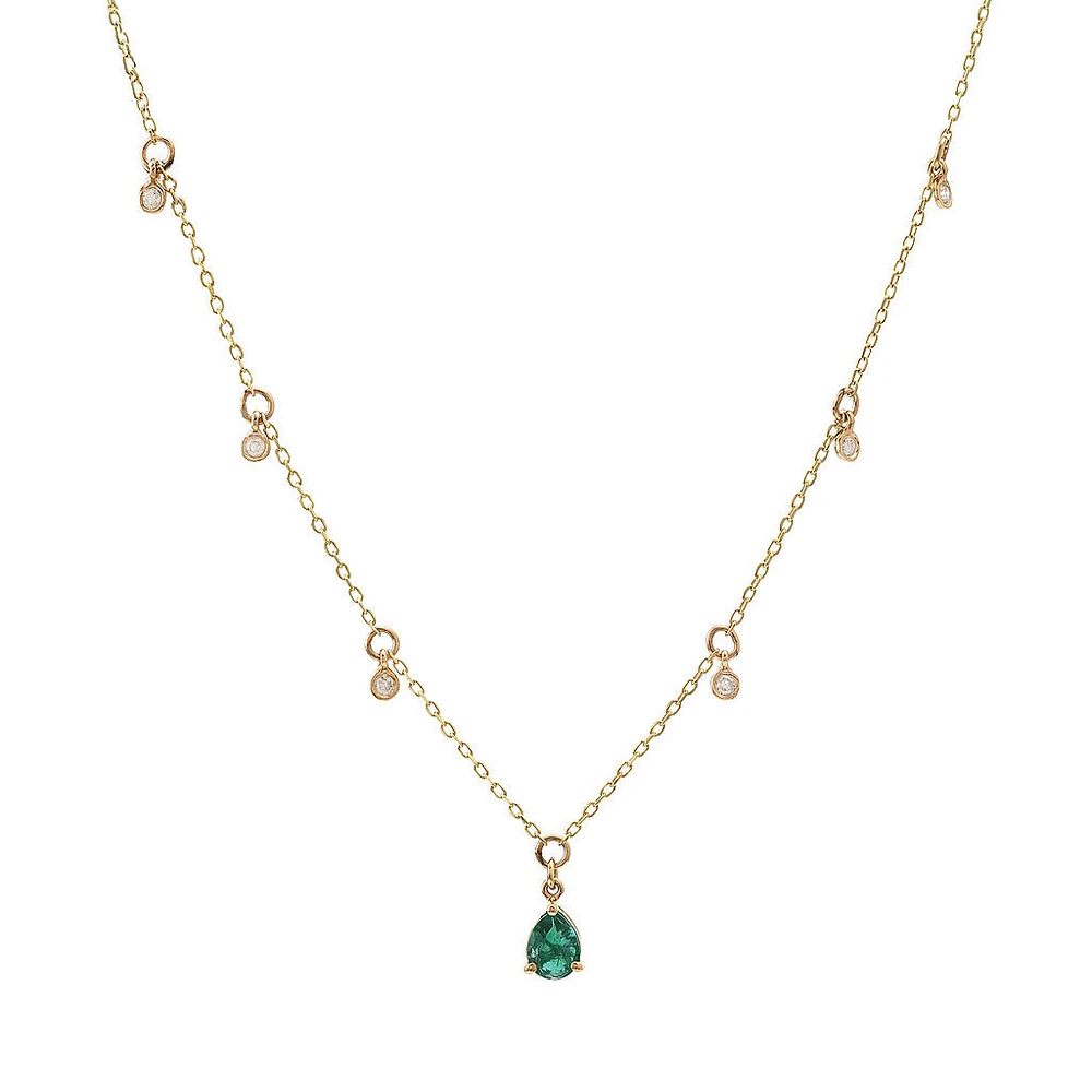 Emerald Teardrop and Diamonds Necklace