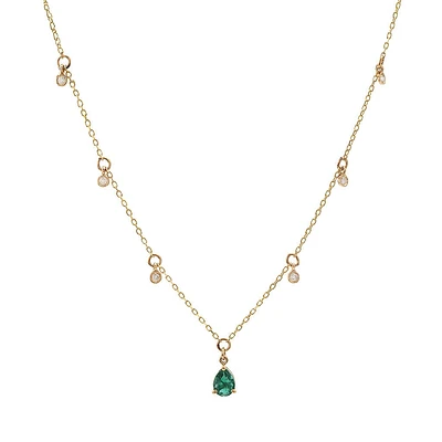 Emerald Teardrop and Diamonds Necklace