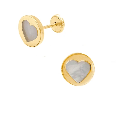 Mother Pearl Heart Inlay Stud Earrings