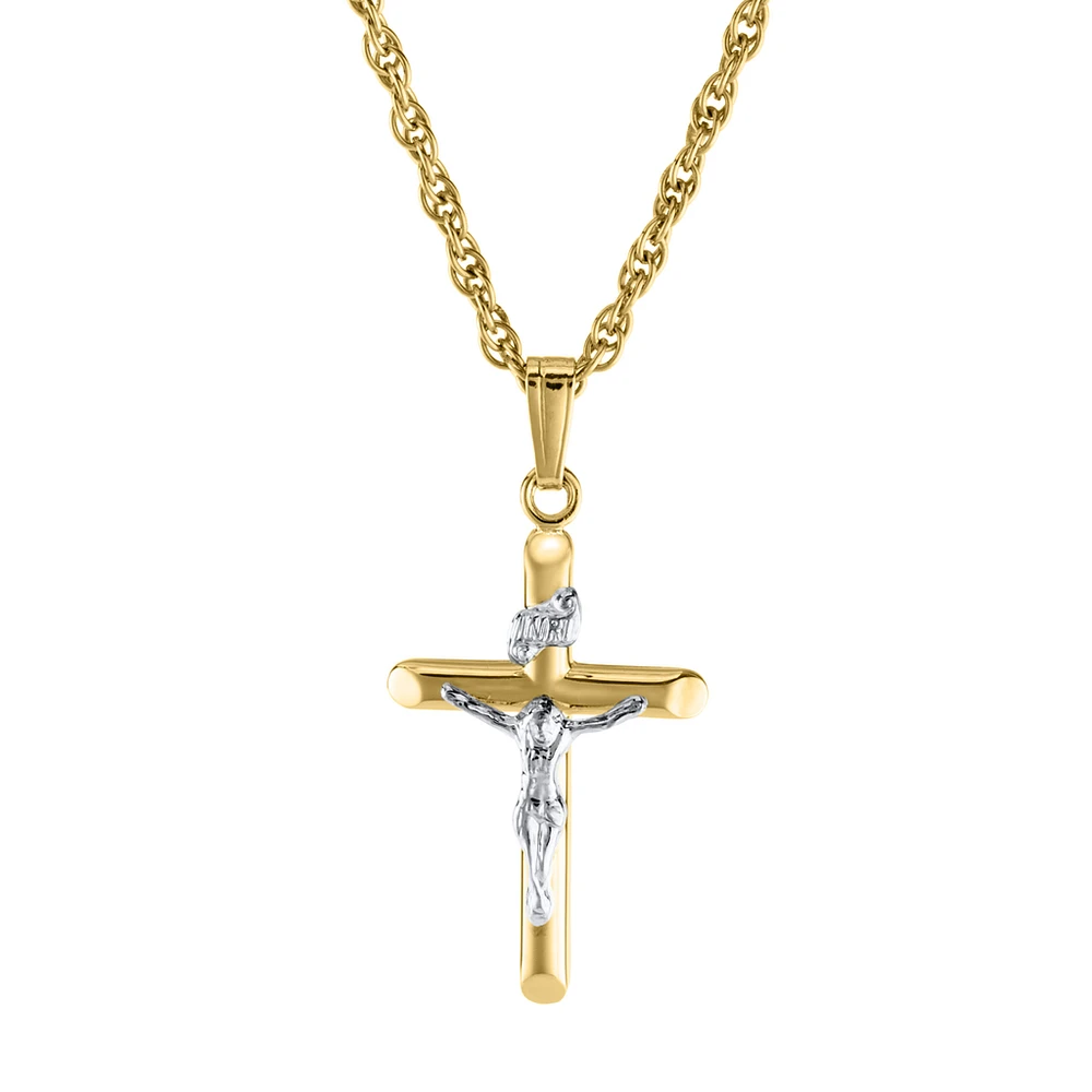 Two Tone 18MM Crucifix Kids Necklace