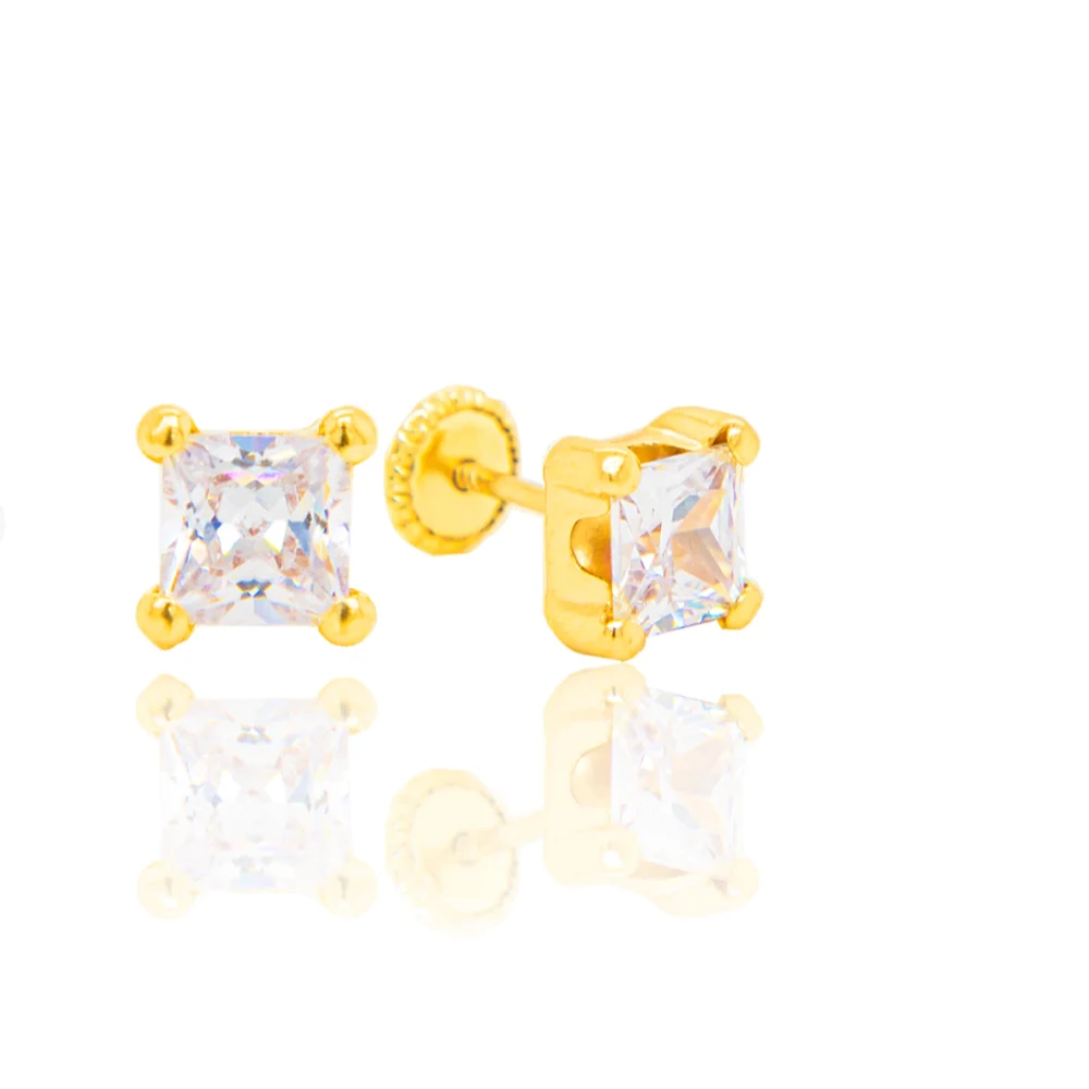 5MM Square CZ White Gold Stud Earrings