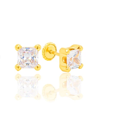 5MM Square CZ White Gold Stud Earrings