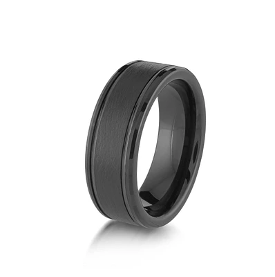 Black Brushed and Polished Tungsten 8mm Ring