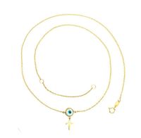 Mother of Pearl Evil Eye and Cross Necklace 14K