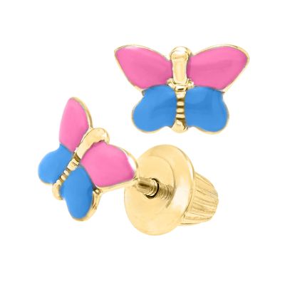 Pink and Blue Butterfly Earrings