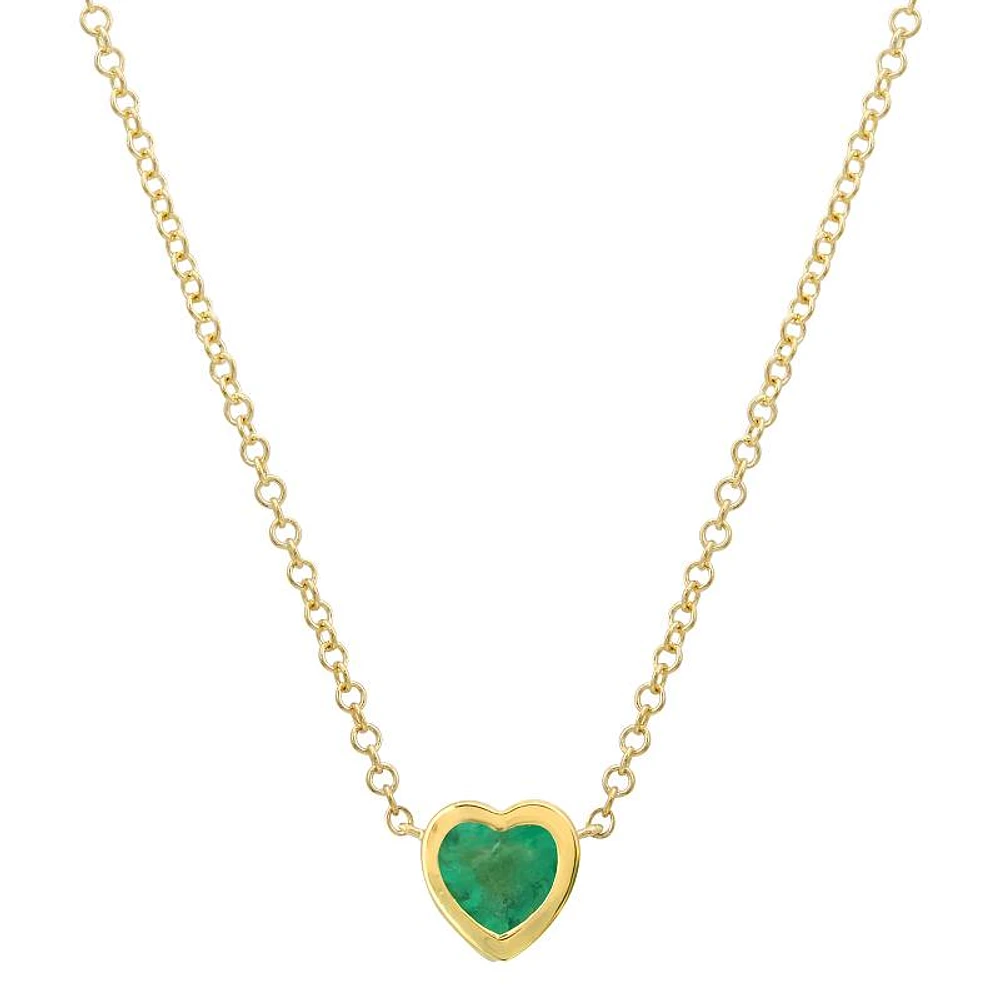 Heart Shaped Emerald Bezel Set Necklace