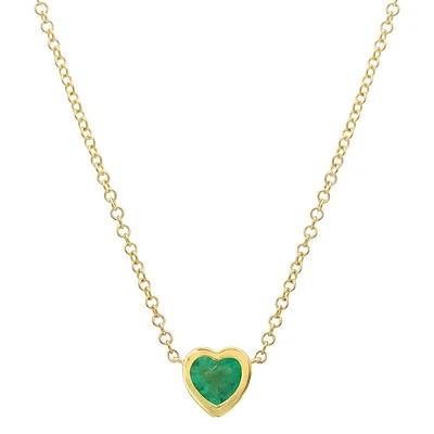 Heart Shaped Emerald Bezel Set Necklace