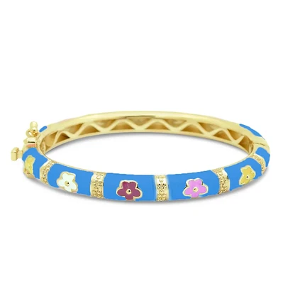 Blue Colorful Flowers Kids Bangle Bracelet