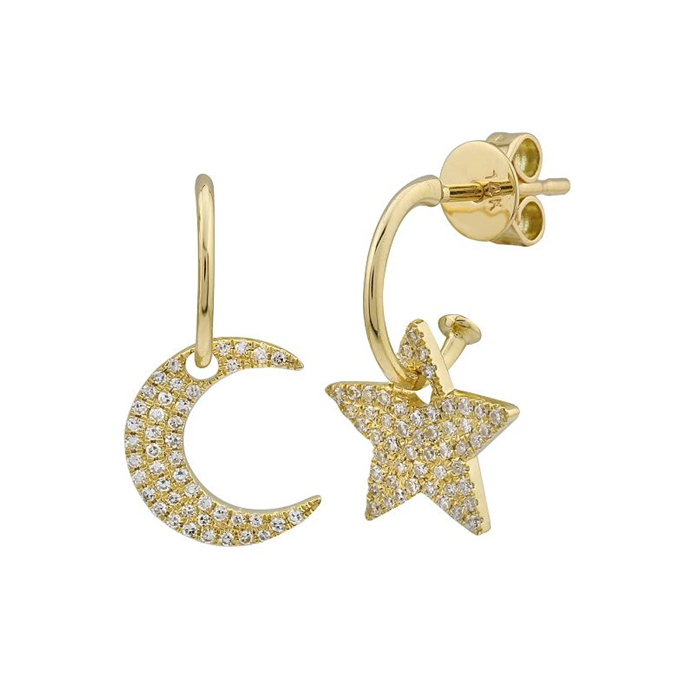 Mismatch Moon and Star Huggie Earring