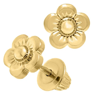 14K Yellow Gold Flower Stud Earrings