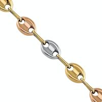 Tri Tone Puffed Mariner Link Bracelet