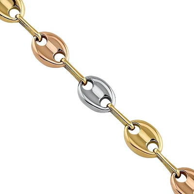 Tri Tone Puffed Mariner Link Bracelet