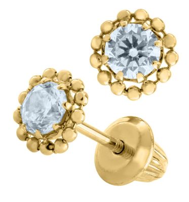 Zirconia 14k Gold Kids Earrings