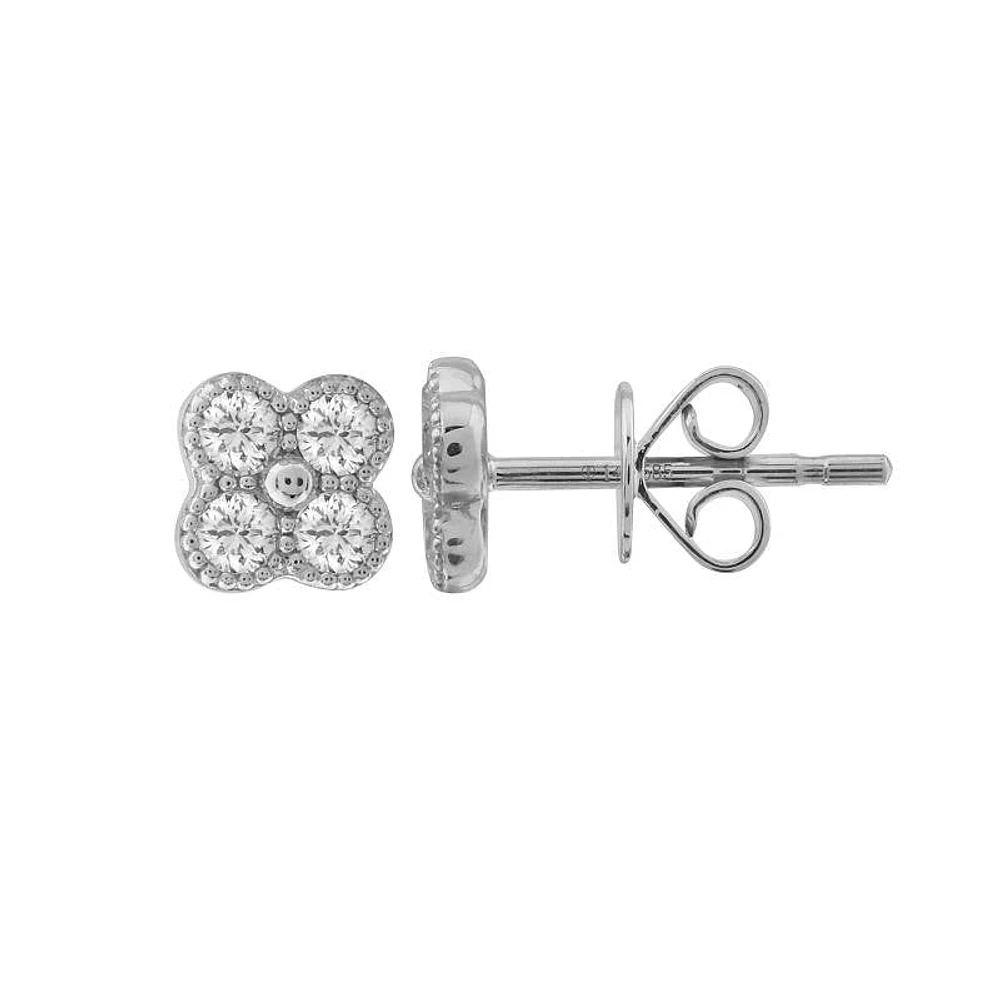 Clover White Gold Diamond Stud Earrings