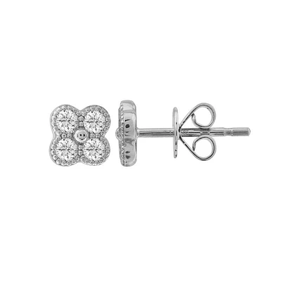 Clover White Gold Diamond Stud Earrings