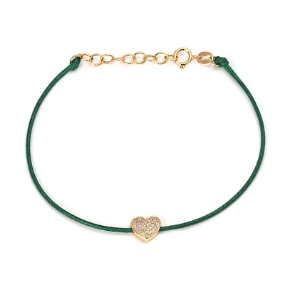 Heart Pave Diamond Color Cord Bracelet