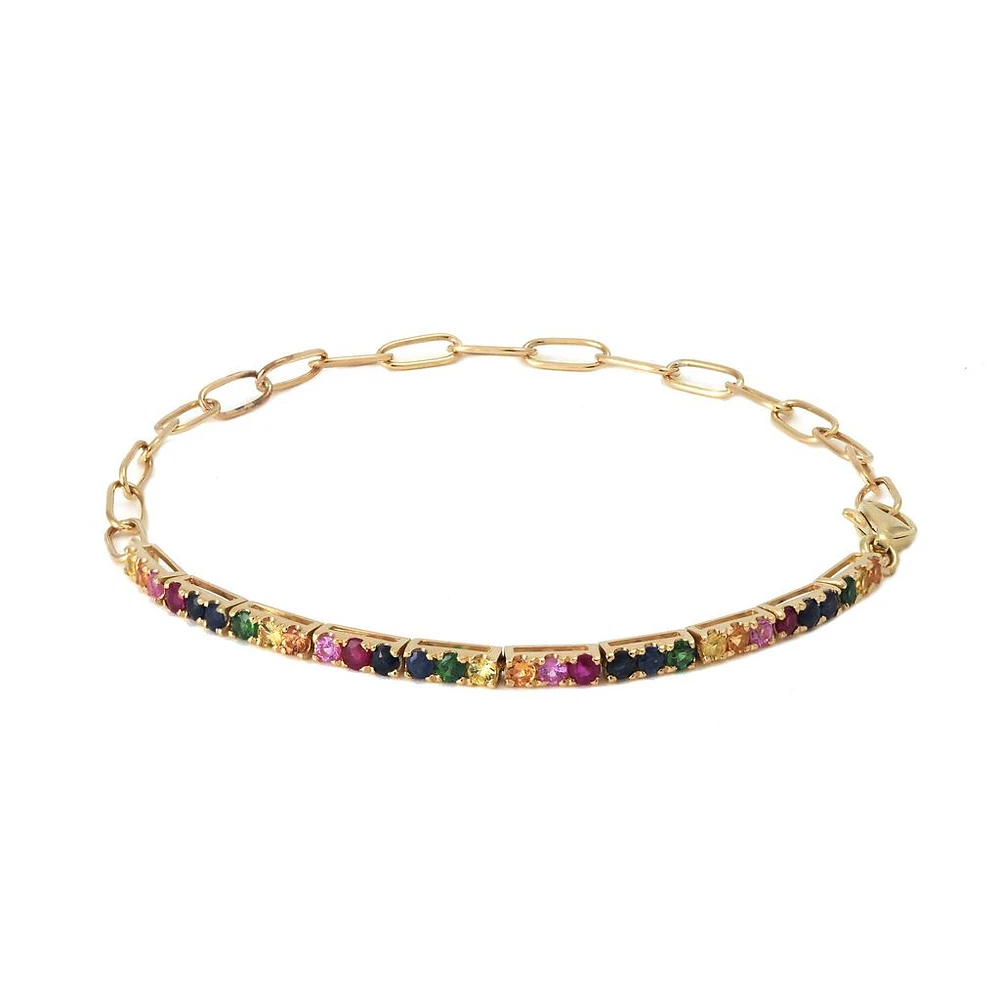 Half PaperClip Half Multicolor Sapphire Bracelet