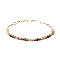 Half PaperClip Half Multicolor Sapphire Bracelet
