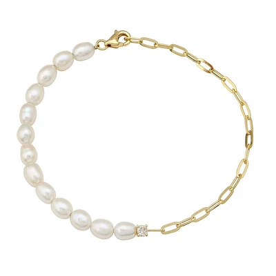 Half Paper Clip and Pearl Diamond Bracelet