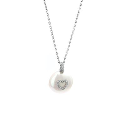 Diamond Heart on Pearl Necklace