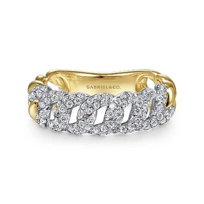 Two Tone Diamonds Links Gold Ring