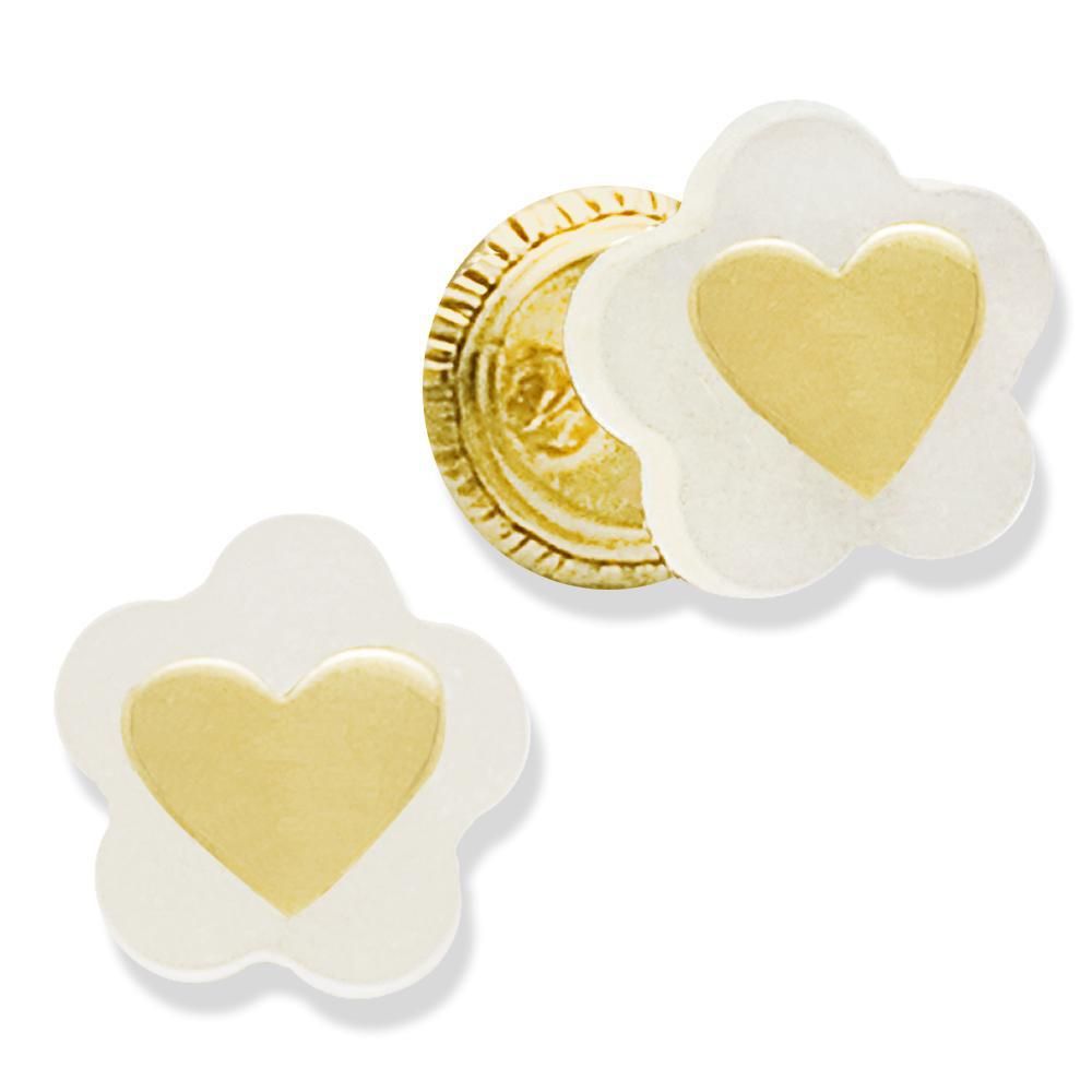 Mother Pearl Flower Gold Heart Stud Earrings