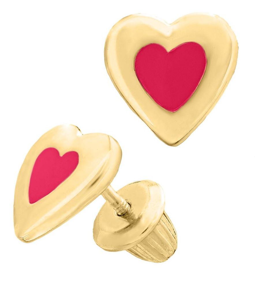 14K Gold Red Enamel Stud Earrings