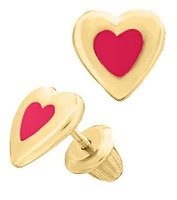 14K Gold Red Enamel Stud Earrings