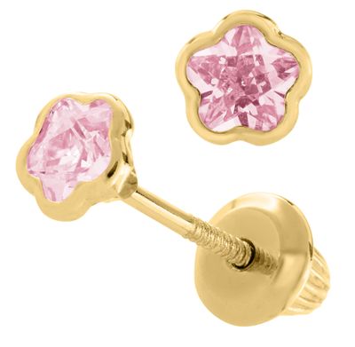 14K Flower Pink Stud Earrings