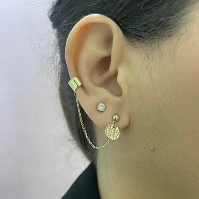 Ball Stud, Chain, Disk Ear Cuff Single Earring