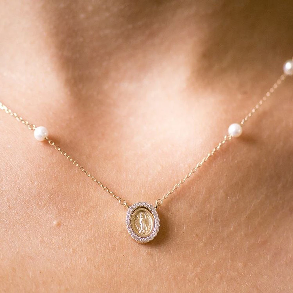 Pearl Chain with Virgen Milagrosa Necklace