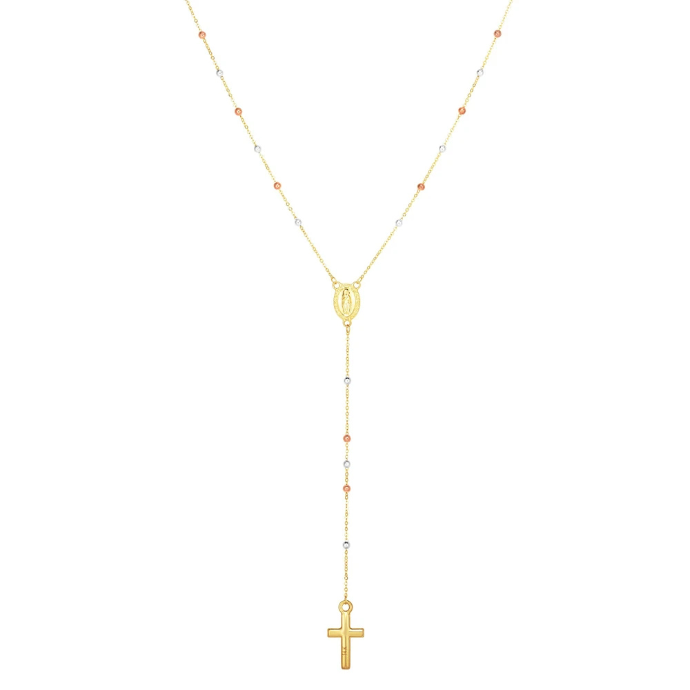 14K Tri Gold Rosary Necklace 26''