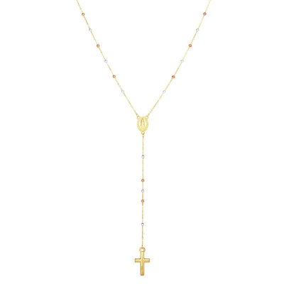14K Tri Gold Rosary Necklace 26''