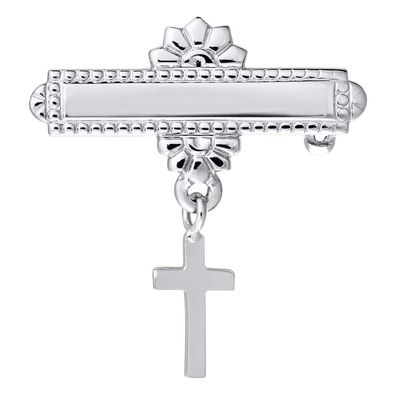 14K White Gold Baby Pin with Cross