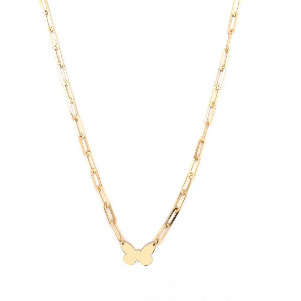 Butterfly Paperclip Link Necklace 14K