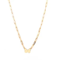 Butterfly Paperclip Link Necklace 14K