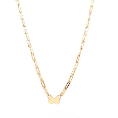 Butterfly Paperclip Link Necklace 14K