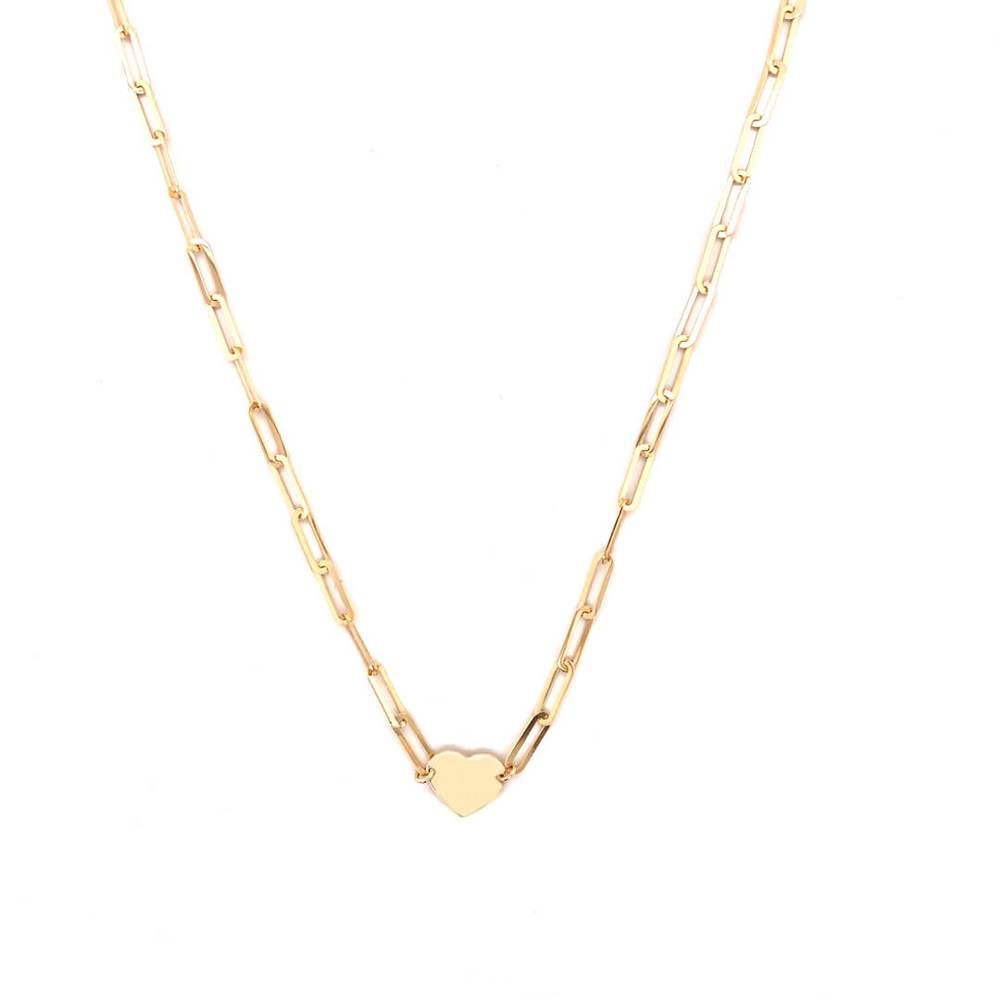 Heart Paperclip Link Necklace 14K