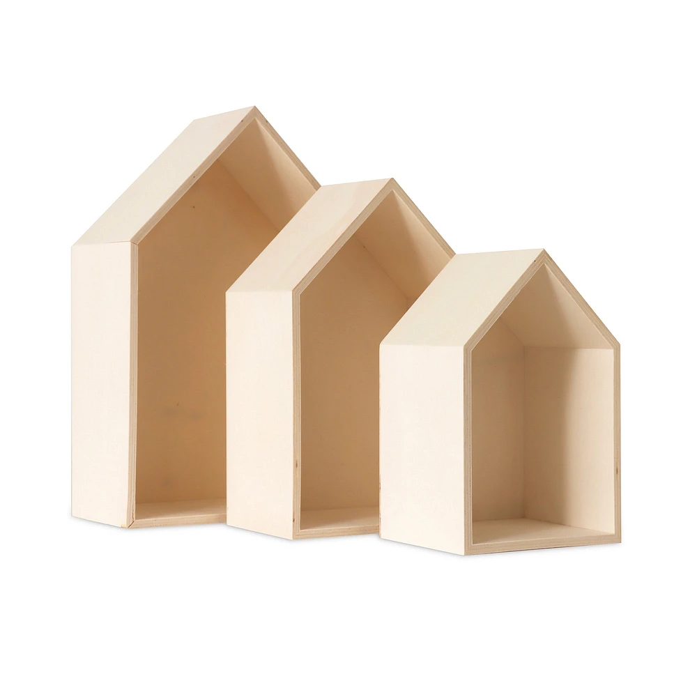 Natural Wood Houses - 3 Pieces