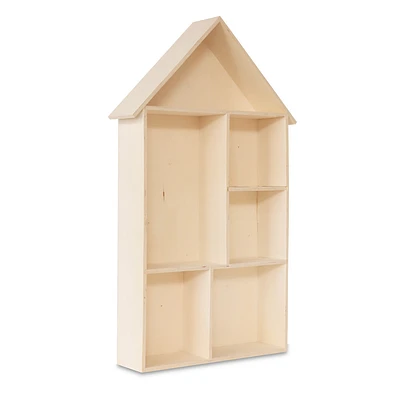 Natural Wood House-Shaped Shelf