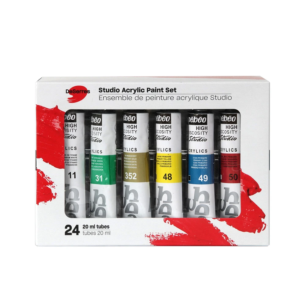 Studio Acrylic Kit - High Viscosity, Assorted Colours, 24 Pieces