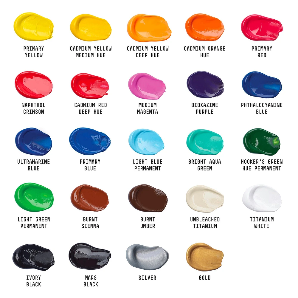 Basics Acrylic - Assorted Colours, 24 x 22 ml