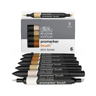 6-Piece Double-Tip Promarker Marker Set in Flesh Tone Colors - Brush and Chisel Tip