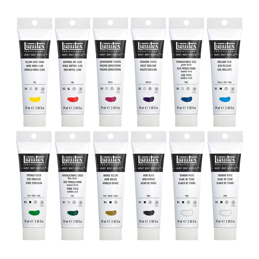 Heavy Body Acrylic - High Viscosity, Classic Colours, 12 Pieces