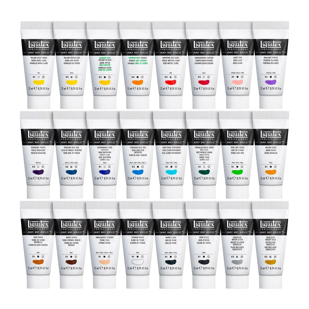 Heavy Body Acrylic - High Viscosity, Essential Colours, 24 Pieces