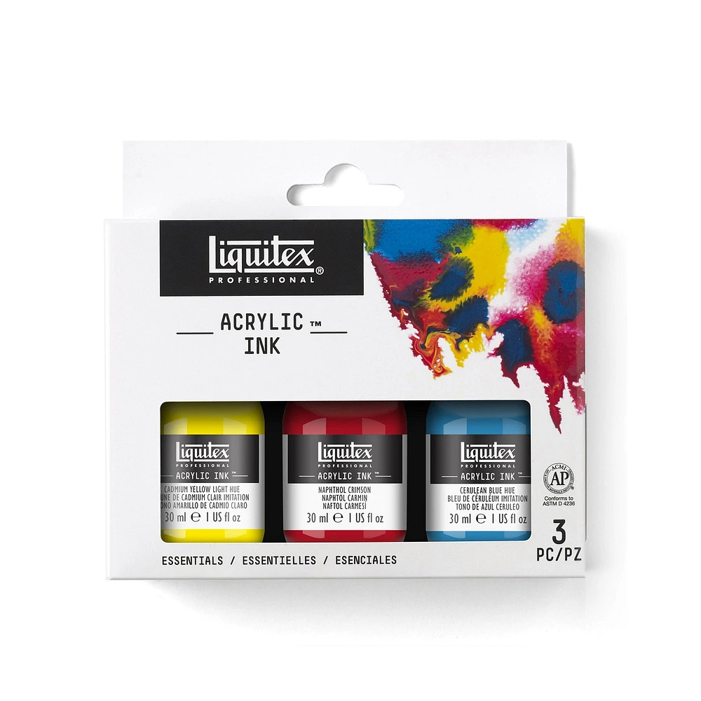 Ens. encres acryliques - couleurs essentielles, 3 x 30 ml 