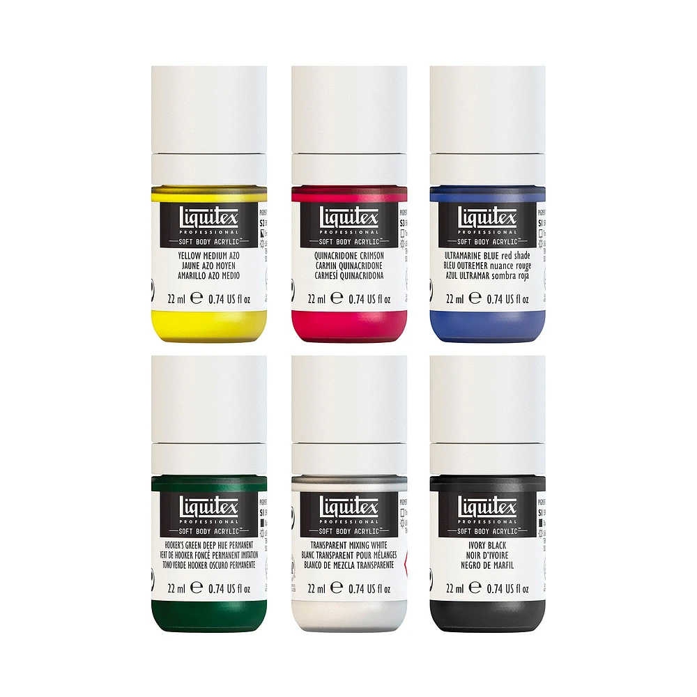 Soft Body Acrylic Paint Set - Mixing Colours, 6 x 22 ml