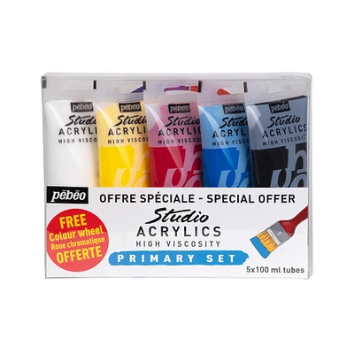 Studio Acrylic Kit - High Viscosity, Primary Colours, 5 Pieces