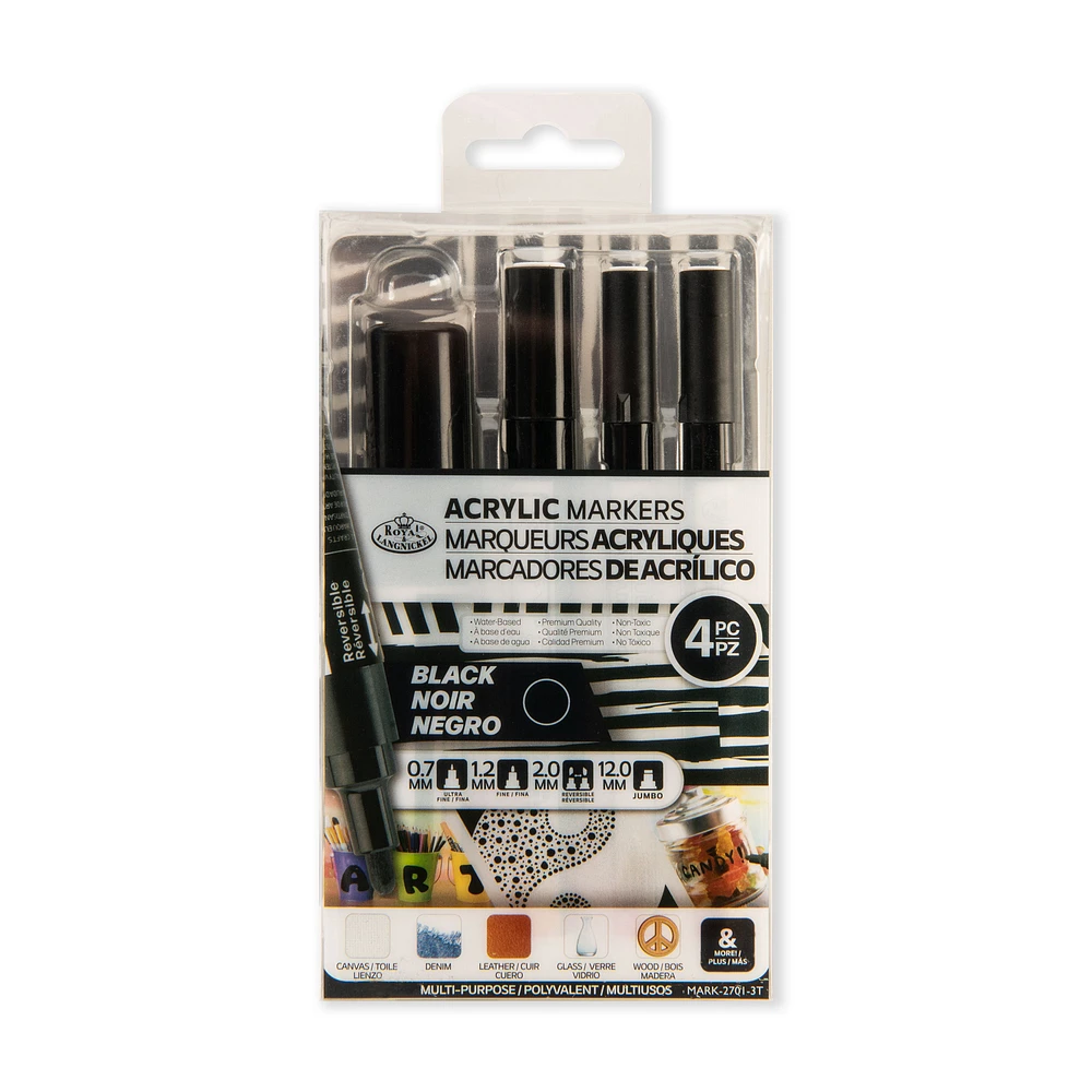 Acrylic Marker Kit - Assorted Tips, Black, 4 Pieces